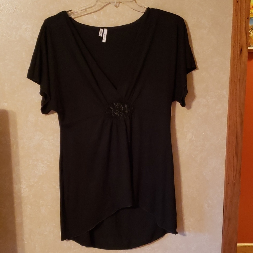 Black Studio Y shirt with bead detail in center